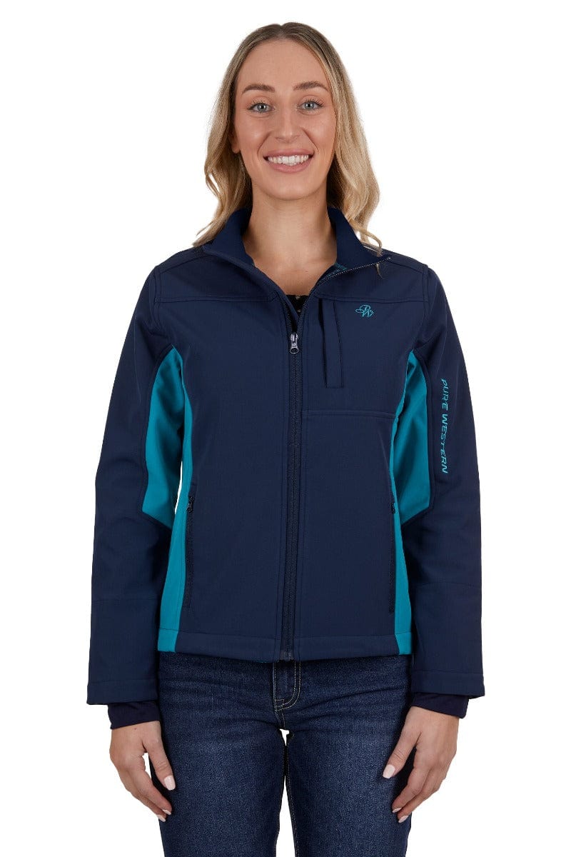 Pure Western Womens Jumpers, Jackets & Vests S / Navy/Aqua Pure Western Jacket Womens Tracy Soft Shell