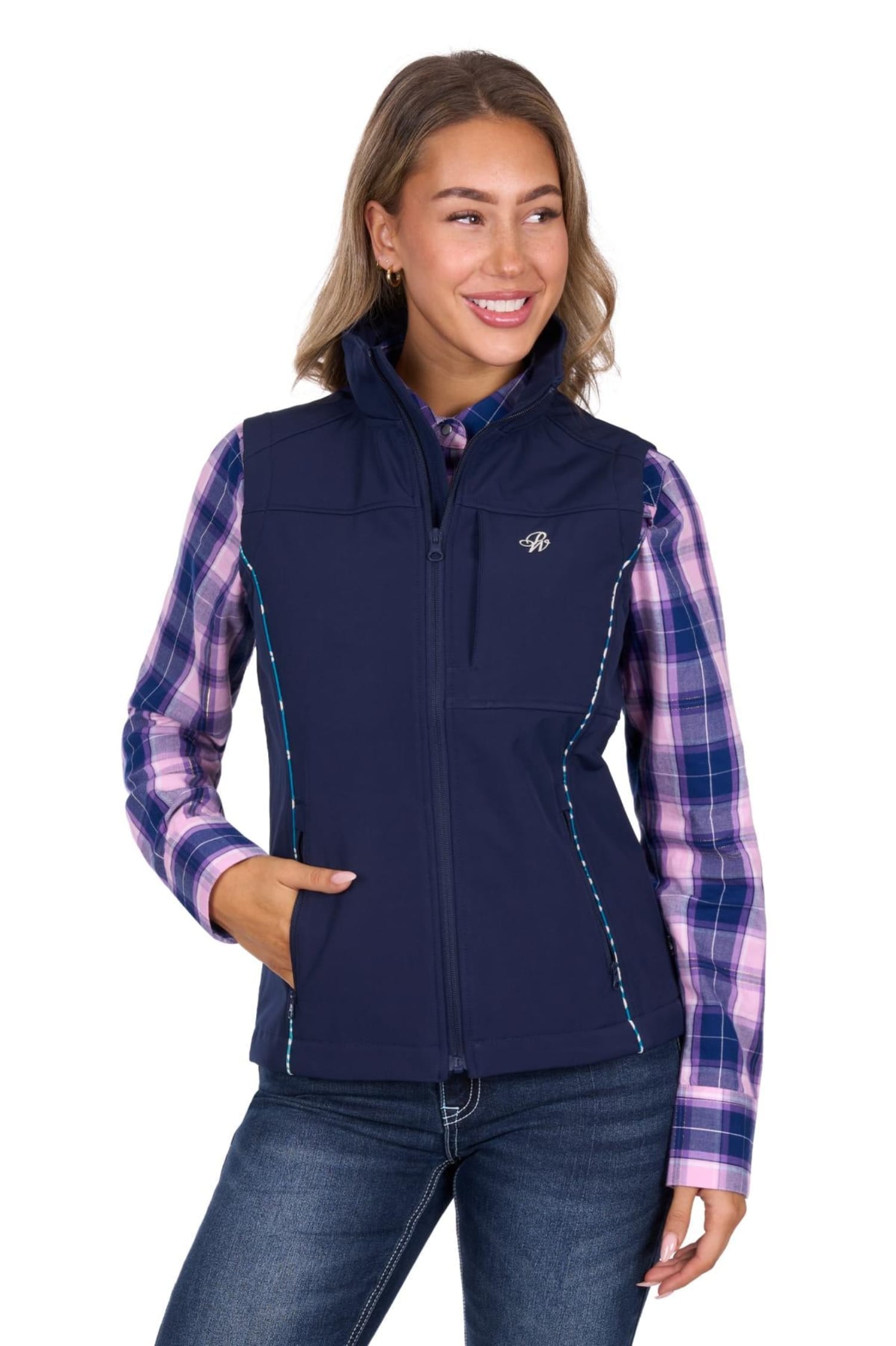 Pure Western Womens Jumpers- Jackets - Vests XS / Navy Pure Western Vest Womens Corine Softshell