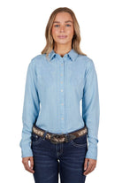 Pure Western Womens Shirts 08 / Blue Pure Western Womens Shelby Long Sleeve Shirt