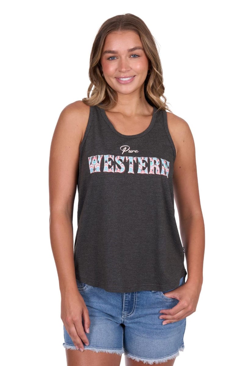 Pure Western Womens Shirts 12 / Charcoal Marle Pure Western Top Womens Cindy Tank