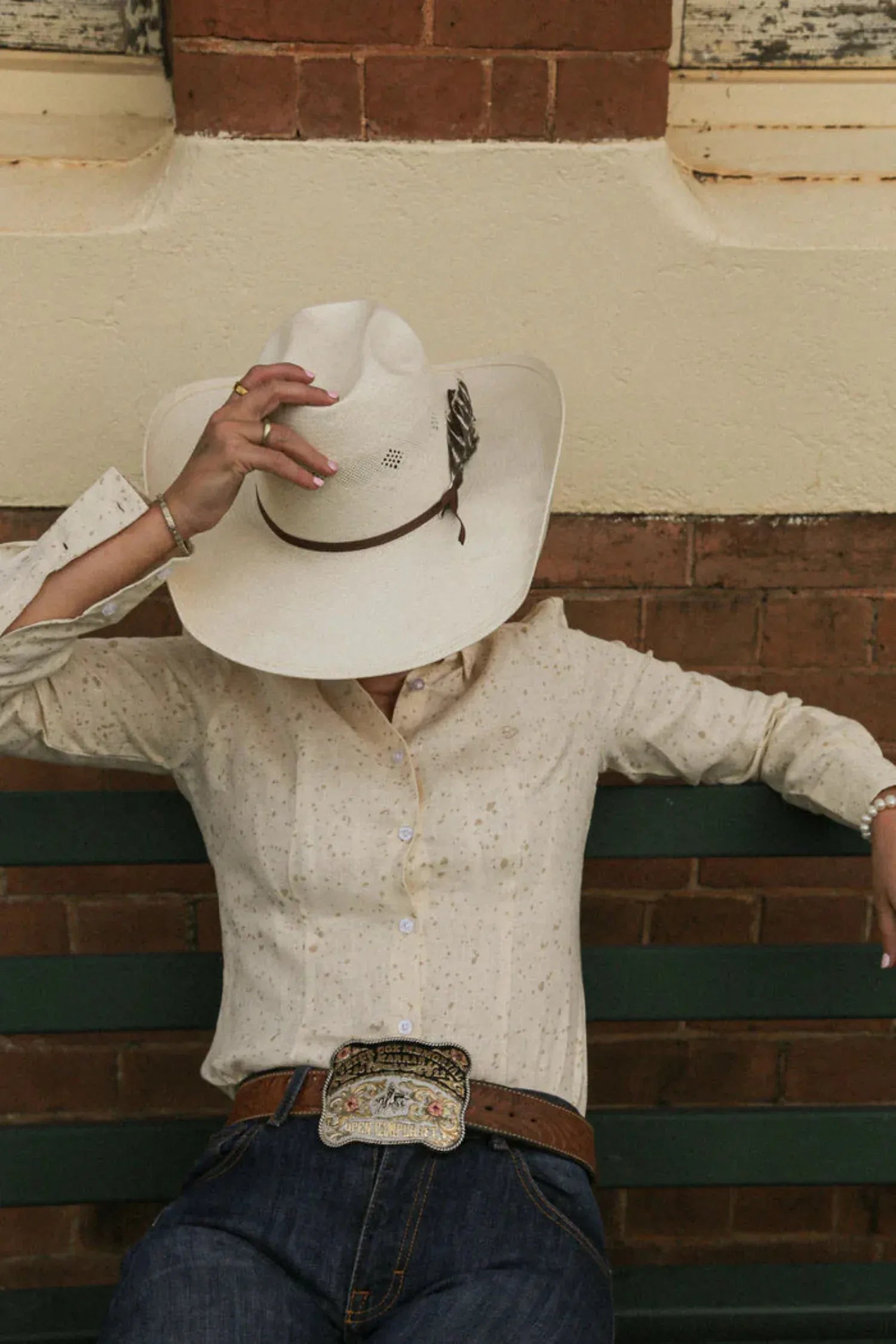 Reba Womens Shirts Reba Rae Shirt Womens Linen Beige Splash Gal Slim Fit