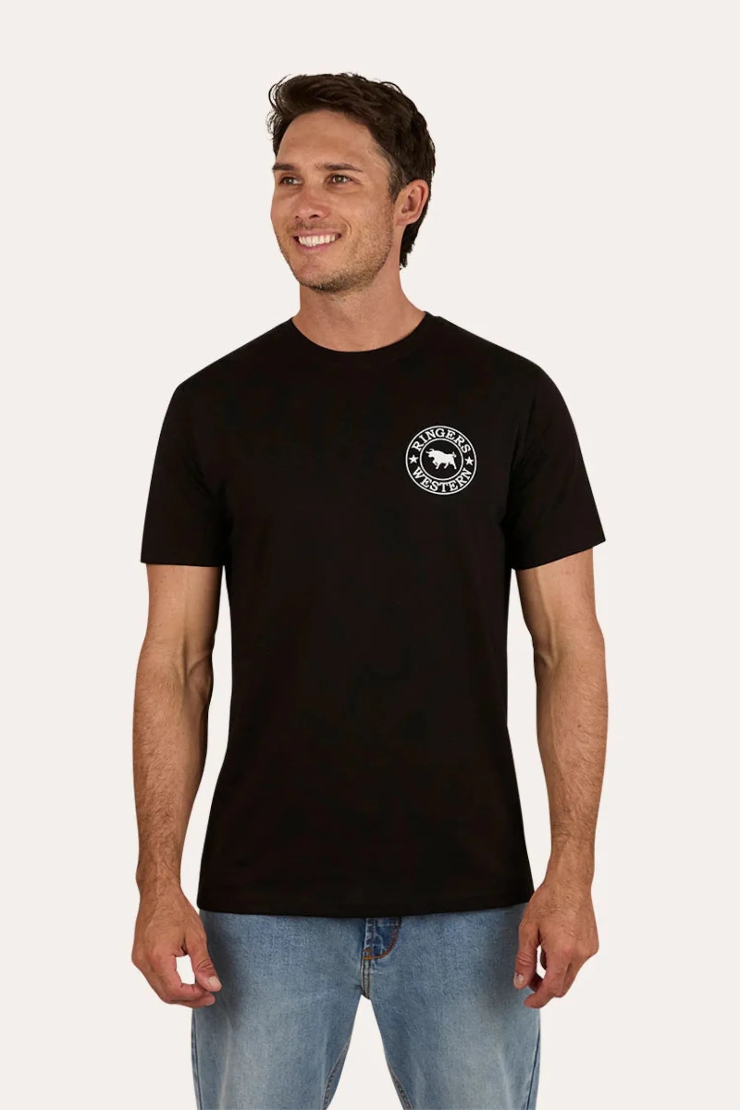Ringers Western Mens Shirts M / Black/White Ringers Western Tee Mens GEC Signature Bull Classic