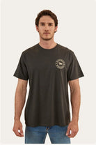 Ringers Western Mens Shirts S / Charcoal/Dark Sand Ringers Western Tee Mens Signature Bull Loose Fit