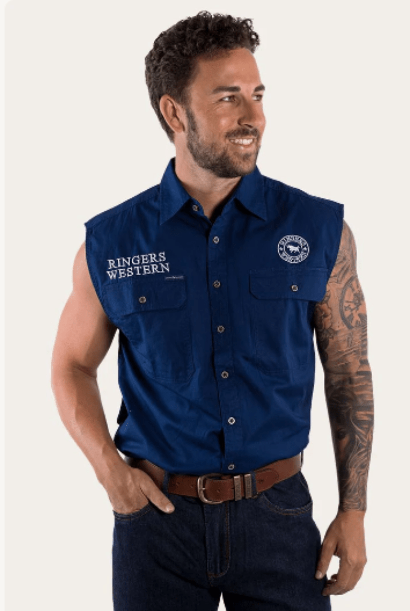 Ringers Western Mens Shirts S / Navy/White Ringers Western Workshirt Mens Hawkeye Sleeveless