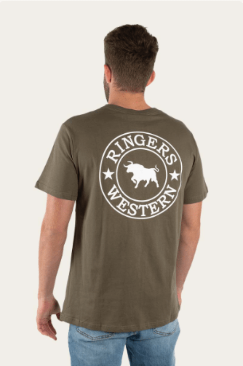 Ringers Western Mens Shirts XS / Military Green/ White Ringers Western Mens Signature Bull T-Shirt