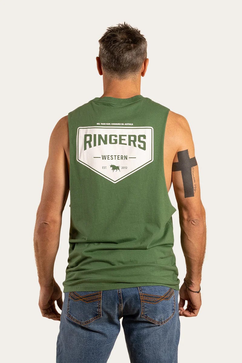 Ringers Western Mens Tops L / Cactus Green Ringers Western Muscle Tank Mens Squadron (121089RW)