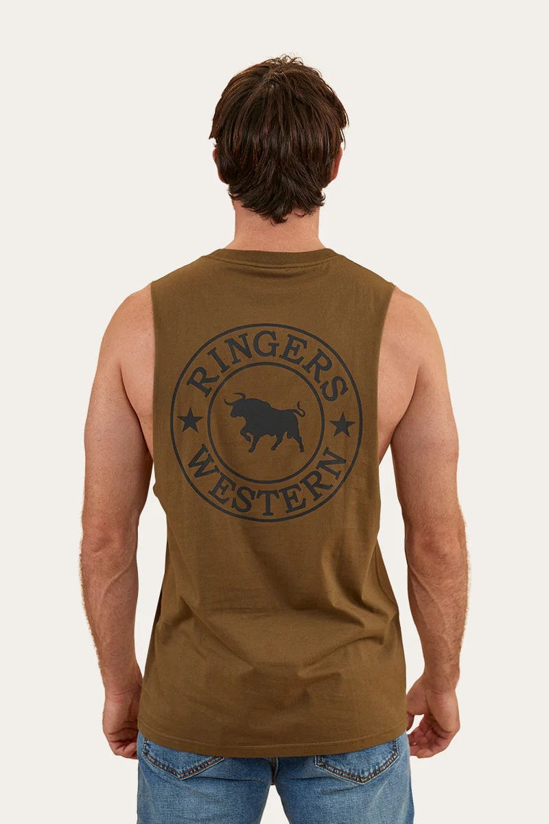 Ringers Western Mens Tops S / Military Green Ringers Western Muscle Tank Mens Signature Bull (120005RW)