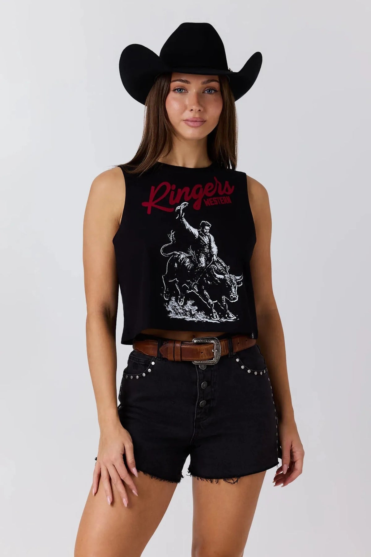 Ringers Western Womens Shirts 06 / Black Ringers Western Top Womens Bull Ride Muscle Tank