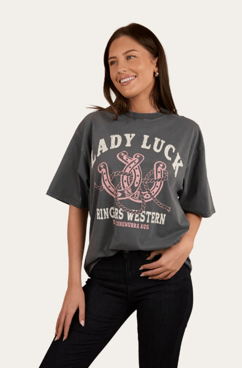 Ringers Western Womens Shirts 06 / Washed Black Ringers Western Tee Womens Lady Luck Oversize
