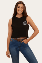 Ringers Western Womens Shirts 08 / Black/White Ringers Western Tank Top Womens Signature Bull Crop