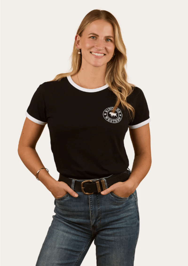 Ringers Western Womens Shirts 08 / Black/White Ringers Western Tee Womens Signature Bull