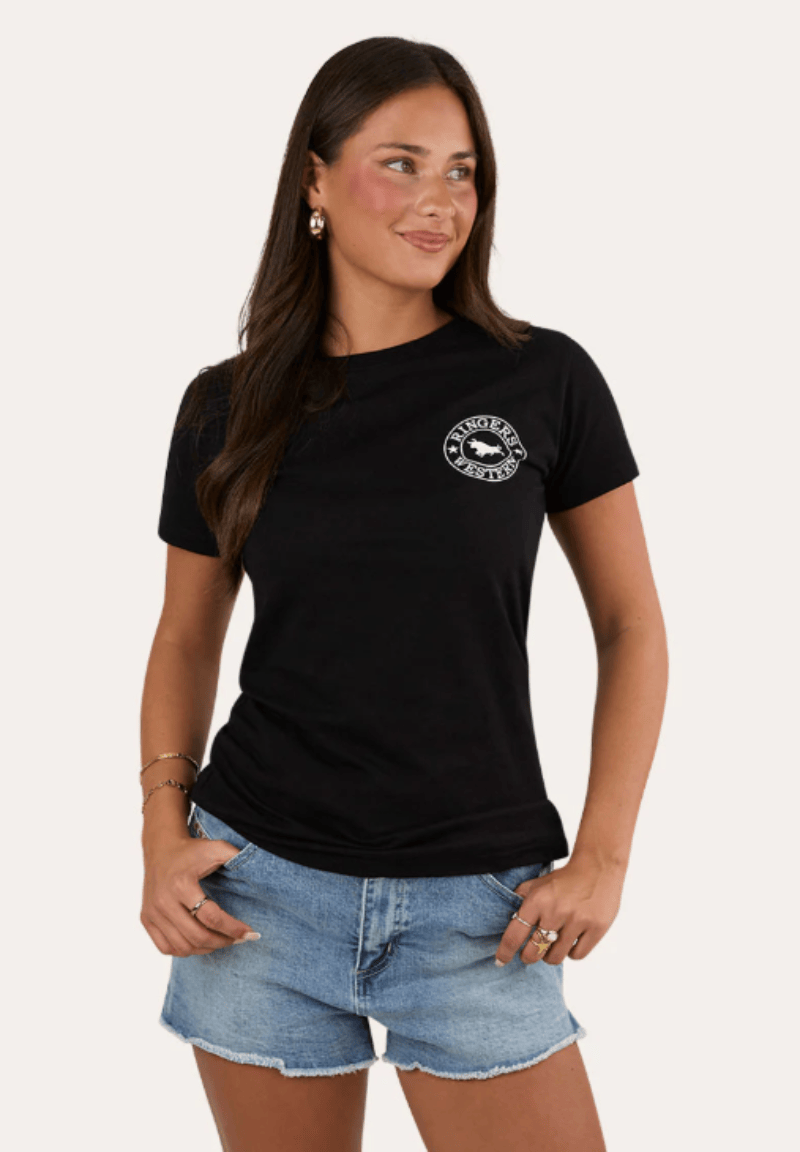 Ringers Western Womens Shirts 08 / Black/White Ringers Western Tee Womens Signature Bull Classic Fit
