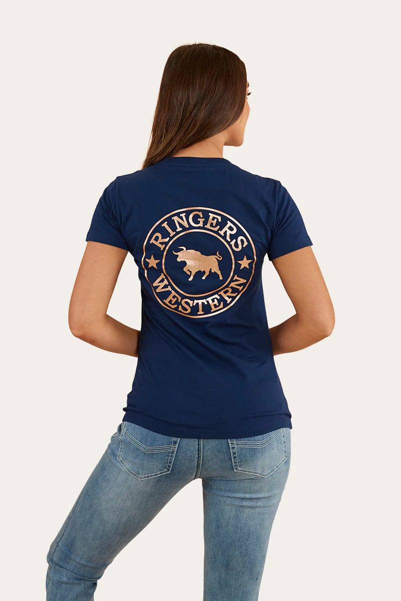 Ringers Western Womens Tops Ringers Western Womens Signature Bull Classic Fit T-Shirt Navy/Rose