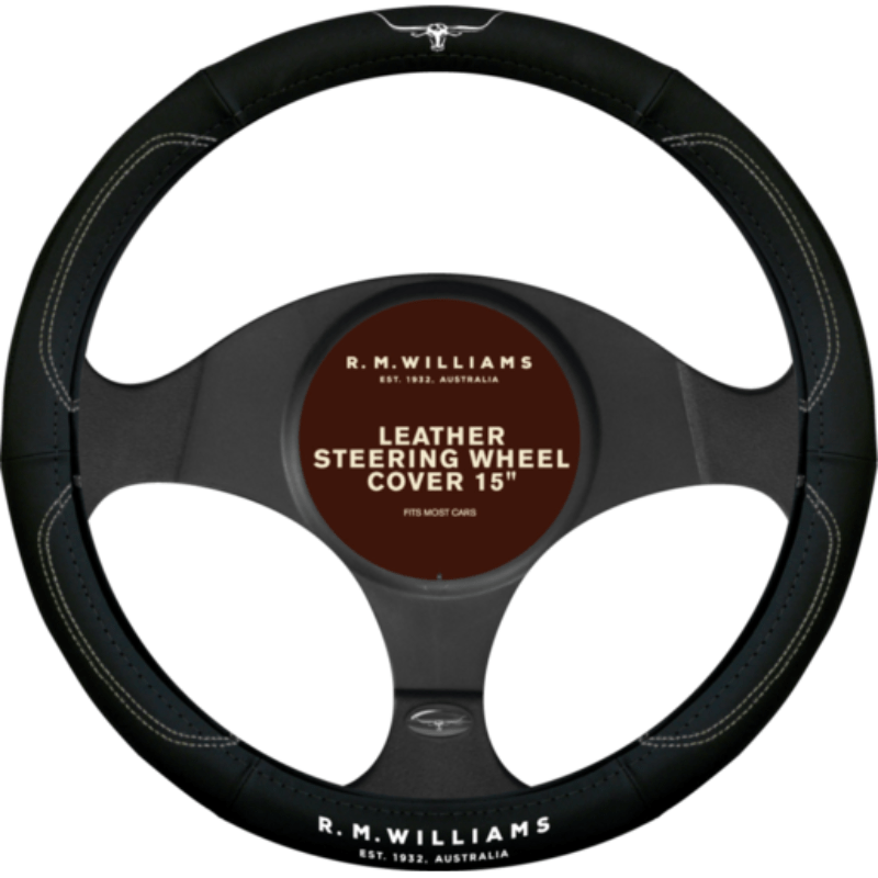 RM Williams Car Accessories Black RMW Steering Wheel Cover Black