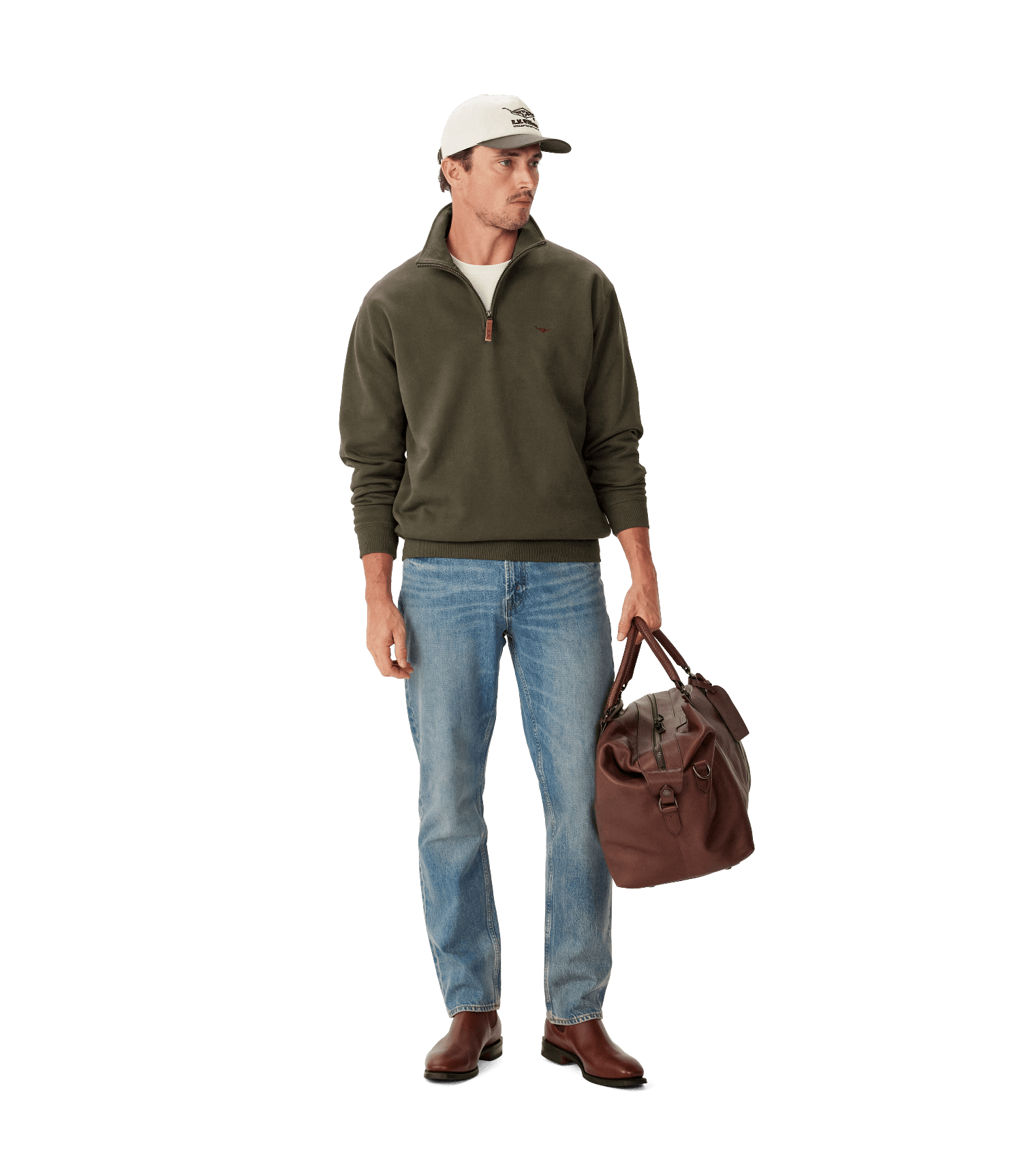 RM Williams Mens Jumpers- Jackets - Vests RM Williams Jumper Mens Mulyungarie 1/4 Zip