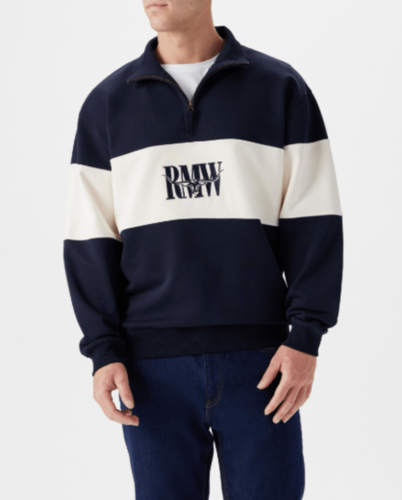 RM Williams Mens Jumpers, Jackets & Vests S / Navy RM Williams Jumper Mens Heritage 1/4 Zip