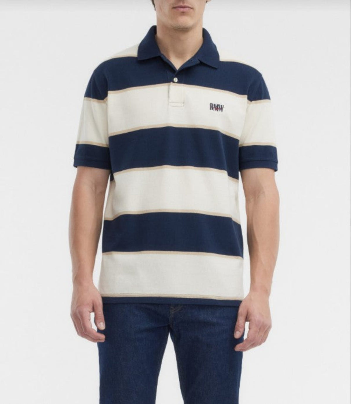 RM Williams Mens Shirts L / Ecru/Navy RM Williams Polo Mens Balmain Stripe