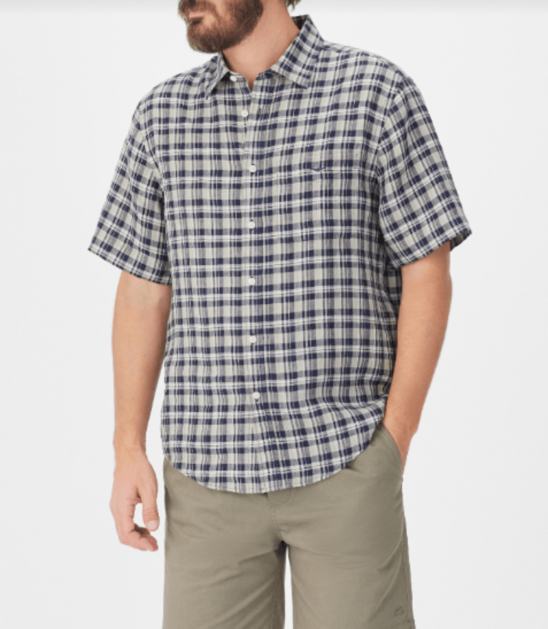 RM Williams Mens Shirts M / Navy/Sage/White RM Williams Shirt Mens Toby Linen