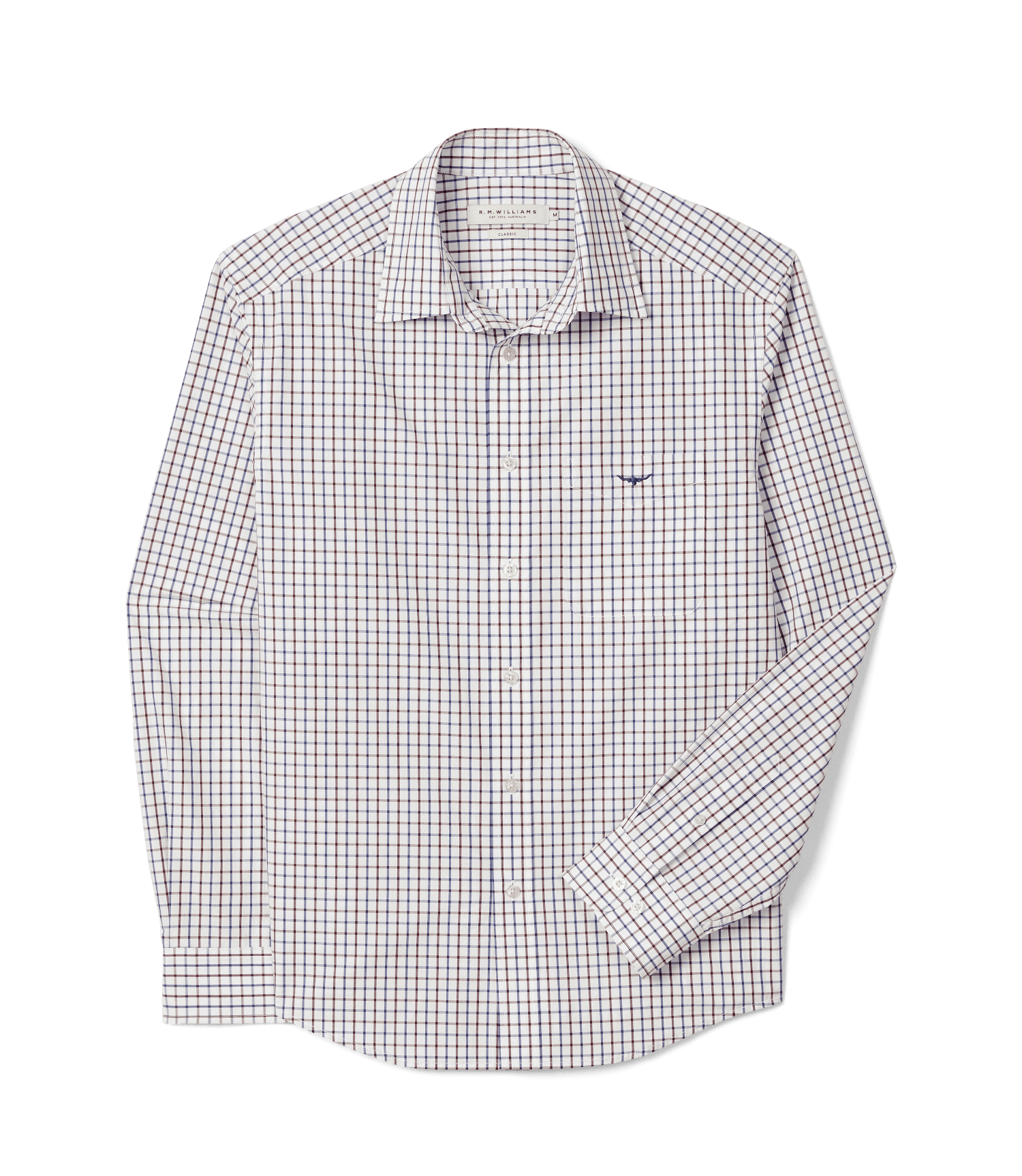 RM Williams Mens Shirts S / Burgundy RM Williams Shirt Mens Newland Poplin Check