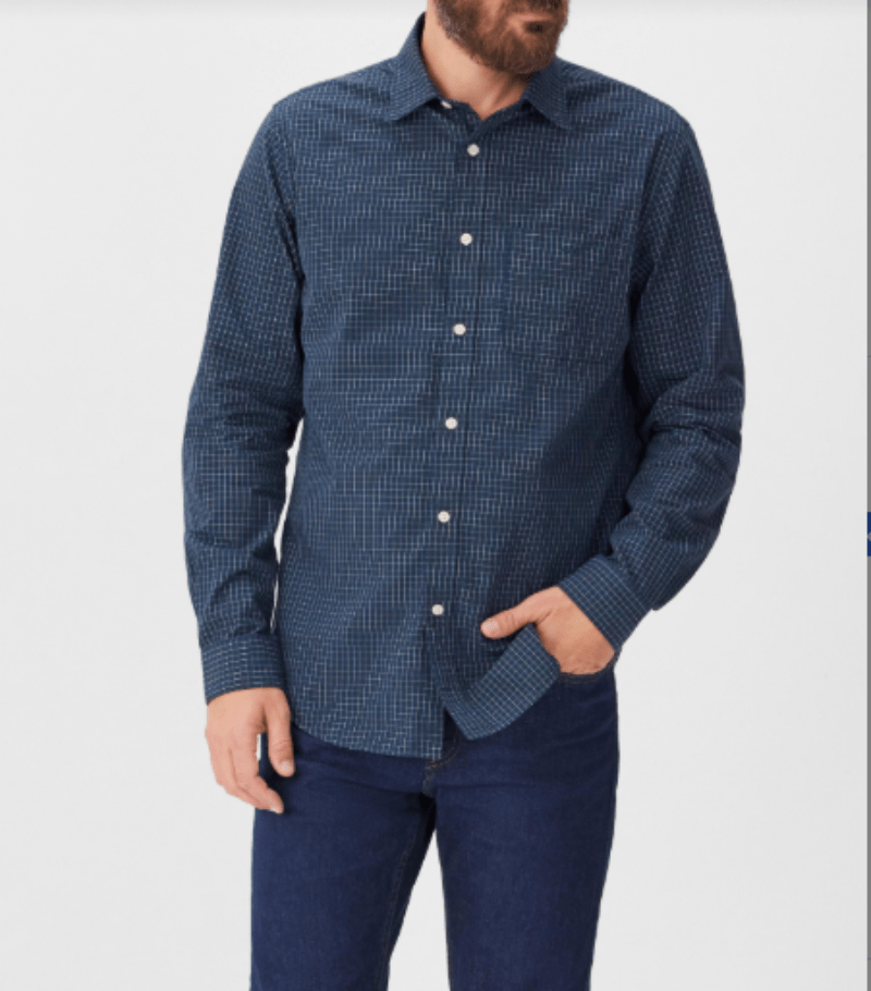 RM Williams Mens Shirts S / Navy/White RM Williams Shirt Mens Kimberley Regular Poplin