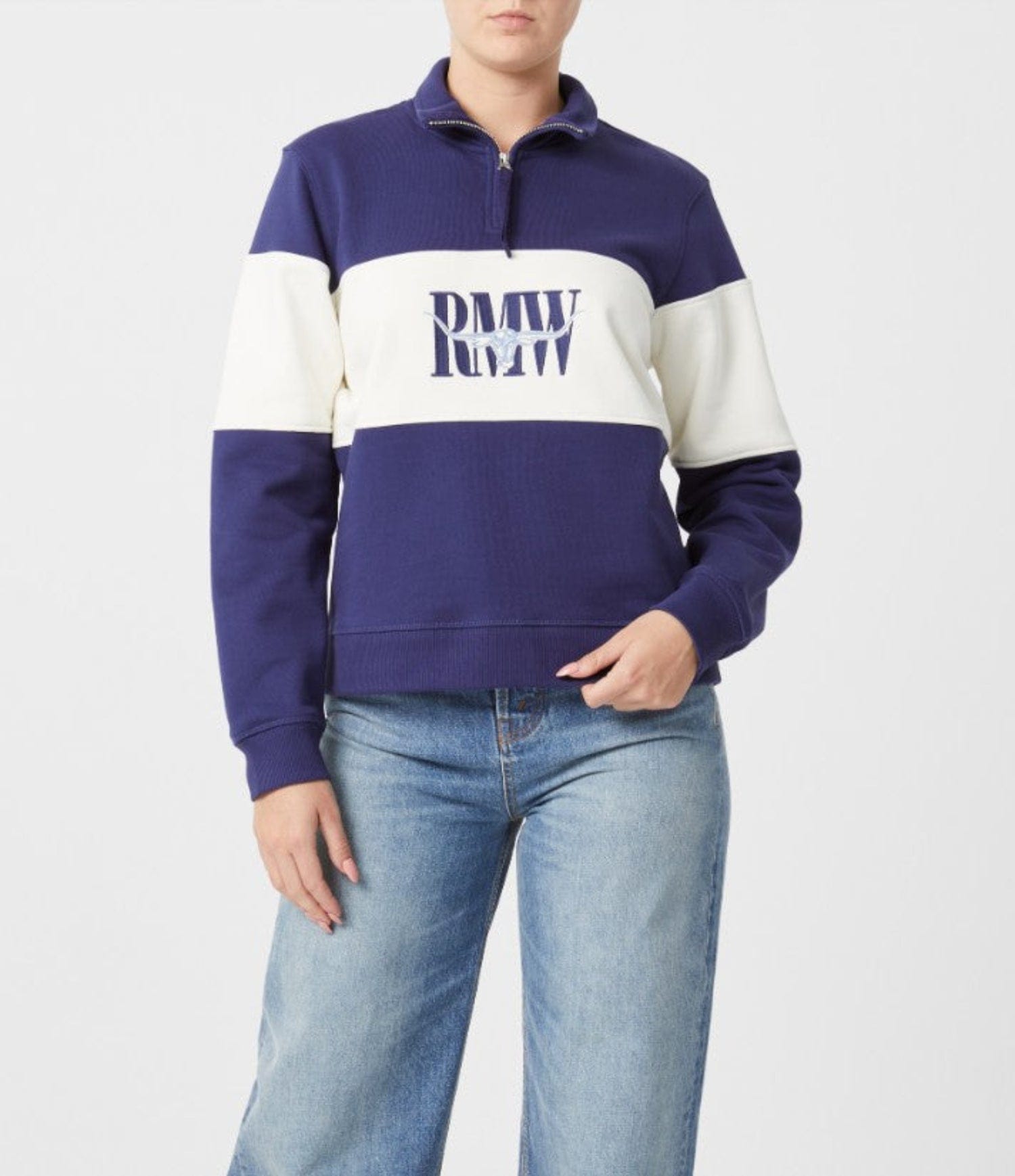 RM Williams Womens Jumpers- Jackets - Vests XS / Navy RM Williams Jumper Womens Trickett Panel