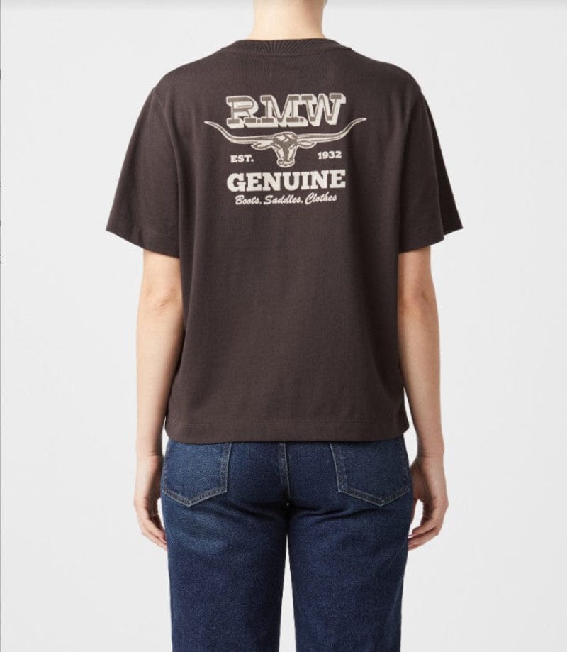 RM Williams Womens Shirts XS / Dark Chocolate RM Williams Tee Womens Louth Back Print