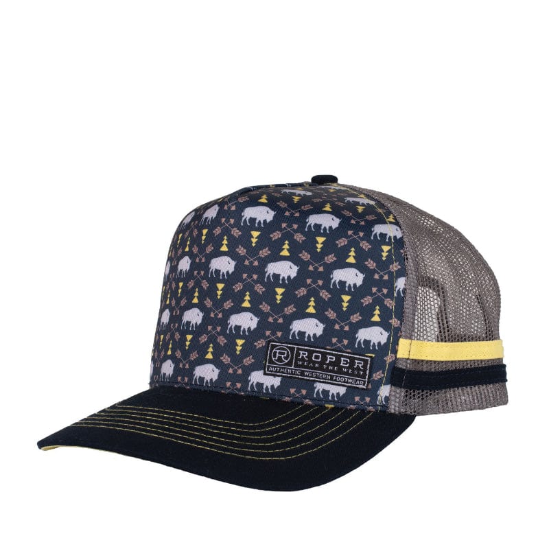 Roper Caps Navy Roper Cap Trucker Bison Print