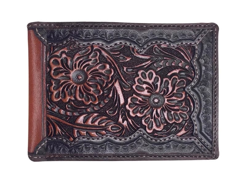 Roper Handbags & Wallets Roper Bi-Fold Wallet - Tooled Leather Dark Brown 8154100
