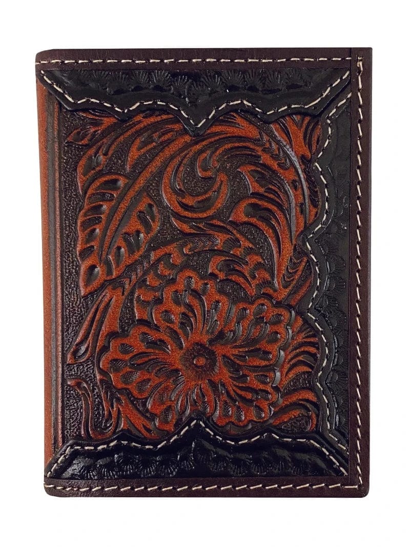 Roper Handbags & Wallets Roper Trifold Tooled Leather Wallet Dark Brown