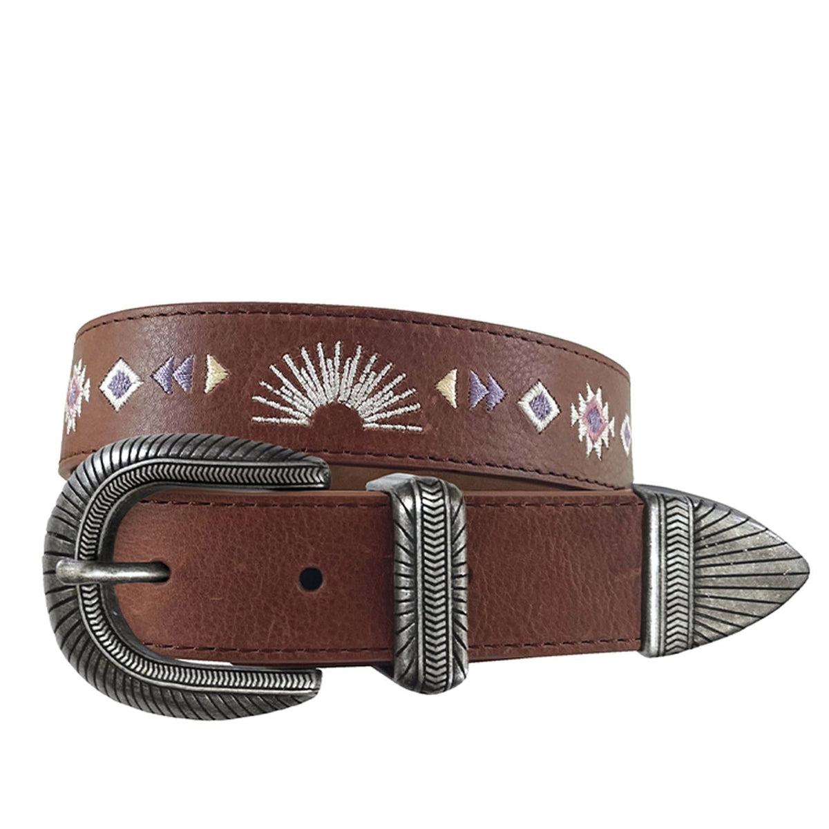 Roper Kids Belts S / Brown Roper Belt Girls Buffalo Leather with Aztec Embroidery