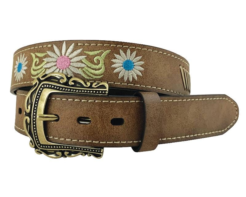 Roper Kids Belts S / Tan Roper Belt Girls Distressed Leather with Floral Pattern