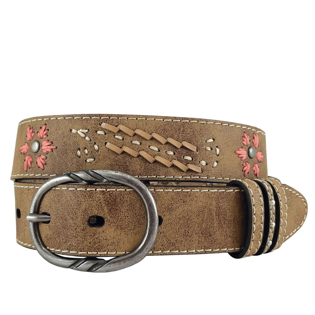 Roper Kids Belts S / Tan Roper Belt Girls Leather with Embroidered Flowers & Lacing