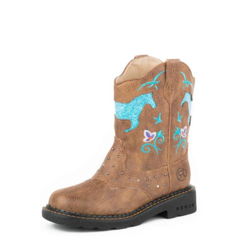 Roper Kids Boots - Shoes CH 9 Roper Kids Horse Flowers Light Up Boots