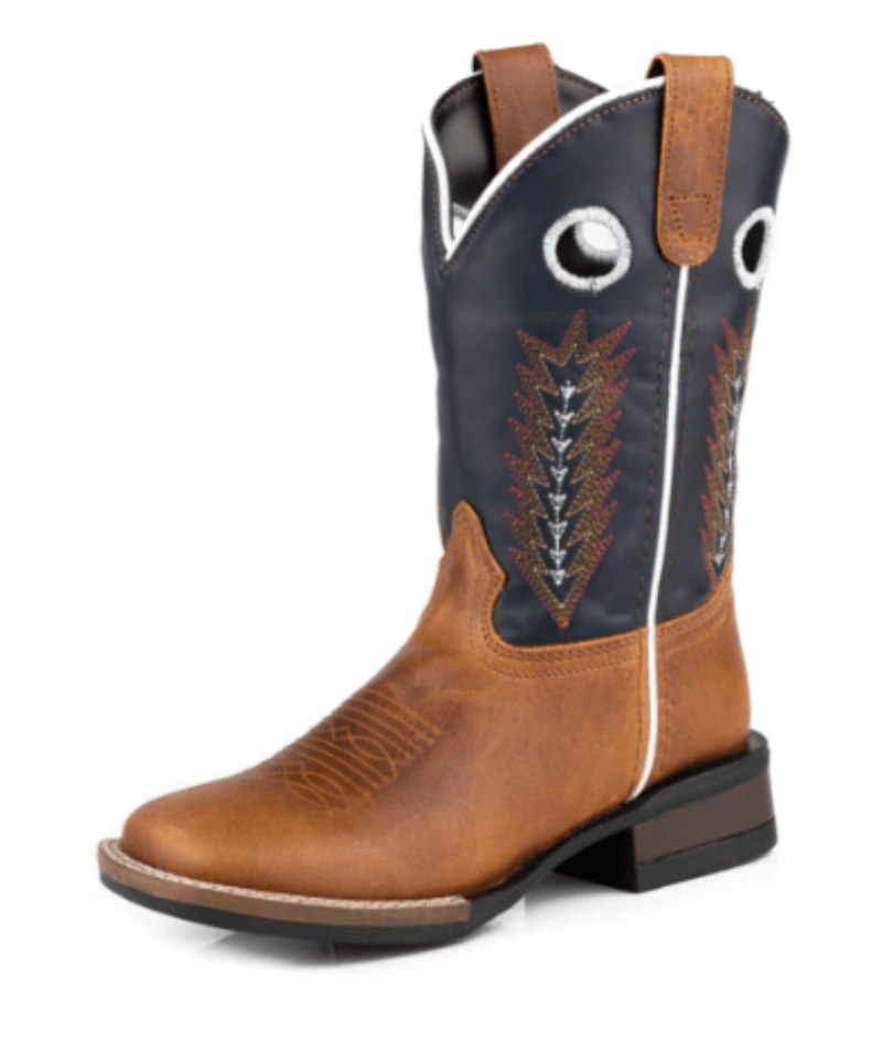 Roper Kids Boots & Shoes CH 9 / Tan Burnished/Navy Leather Roper Boots Kids James