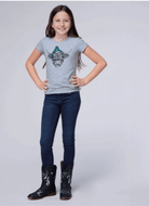 Roper Kids Shirts Roper Girls Five Star Tee Solid Grey