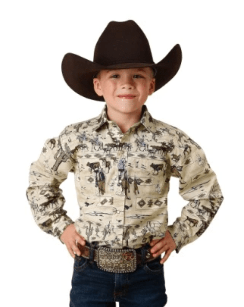 Roper Kids Shirts XS / Brown Print Roper Shirt Boys Vintage Collection