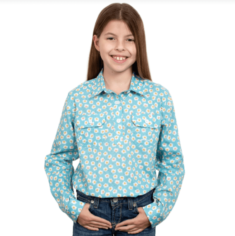 Roper Kids Shirts XS / Teal Daisies Just Country Workshirt Girls Harper