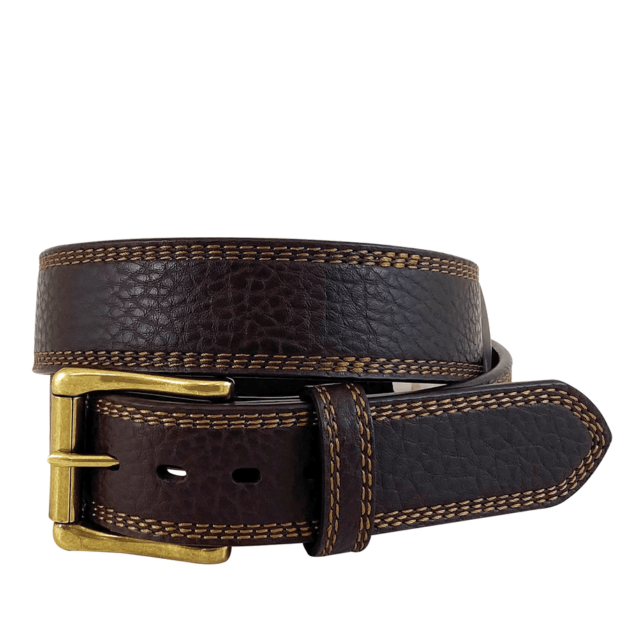 Roper Mens Belts 34in / Dark Brown Roper Belt Mens Pebble Grain Leather Triple Stitch