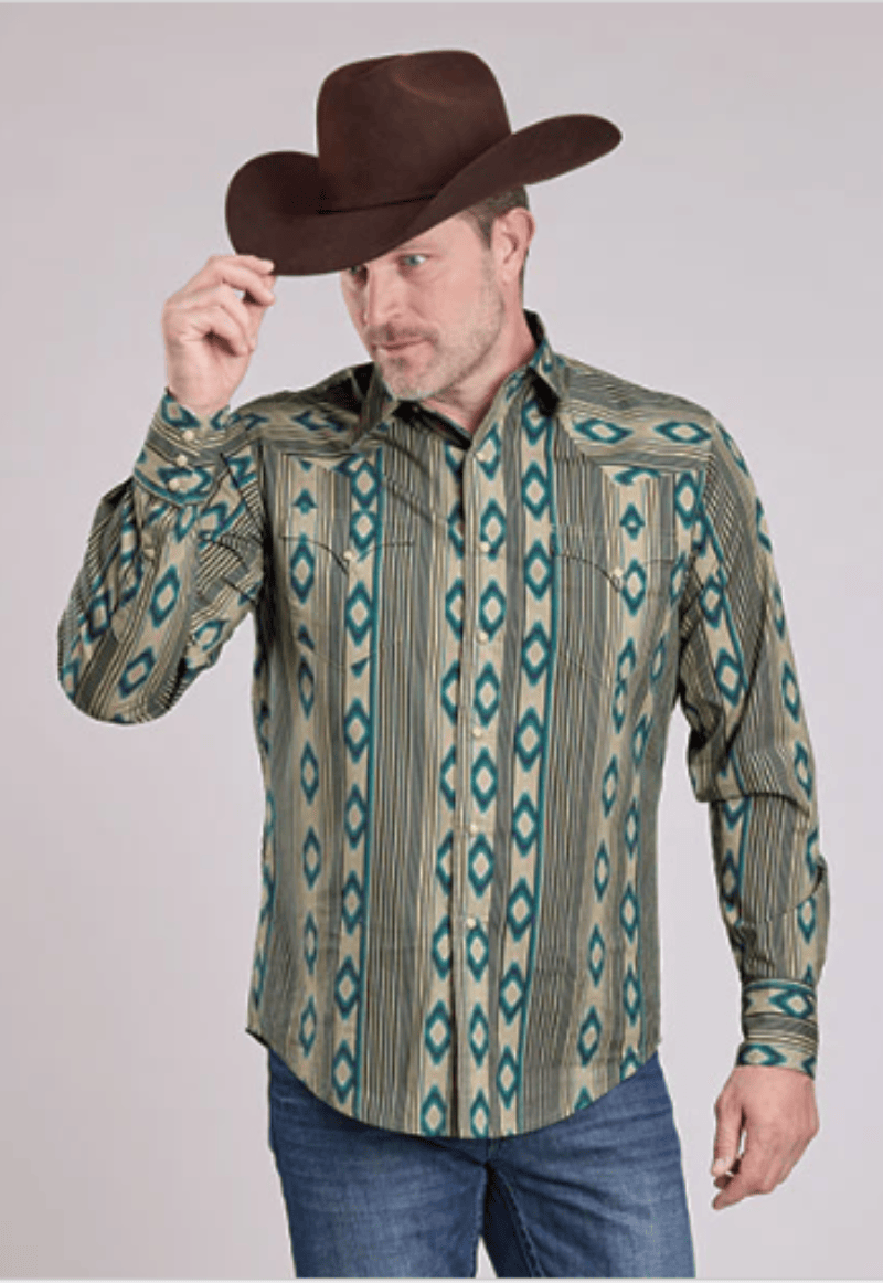 Roper Mens Shirts S / Blue Roper Shirt Mens West Made Collection Print