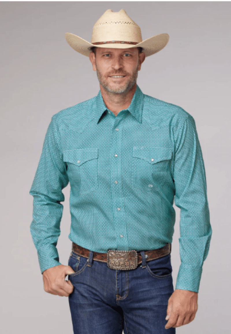 Roper Mens Shirts S / Green Print Roper Shirt Mens Amarillo Collection