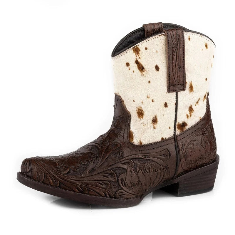 Roper Womens Boots & Shoes WMN 6.5 / Brown Roper Boots Womens Dusty Tooled/Hair on (09-021-0980-3298)