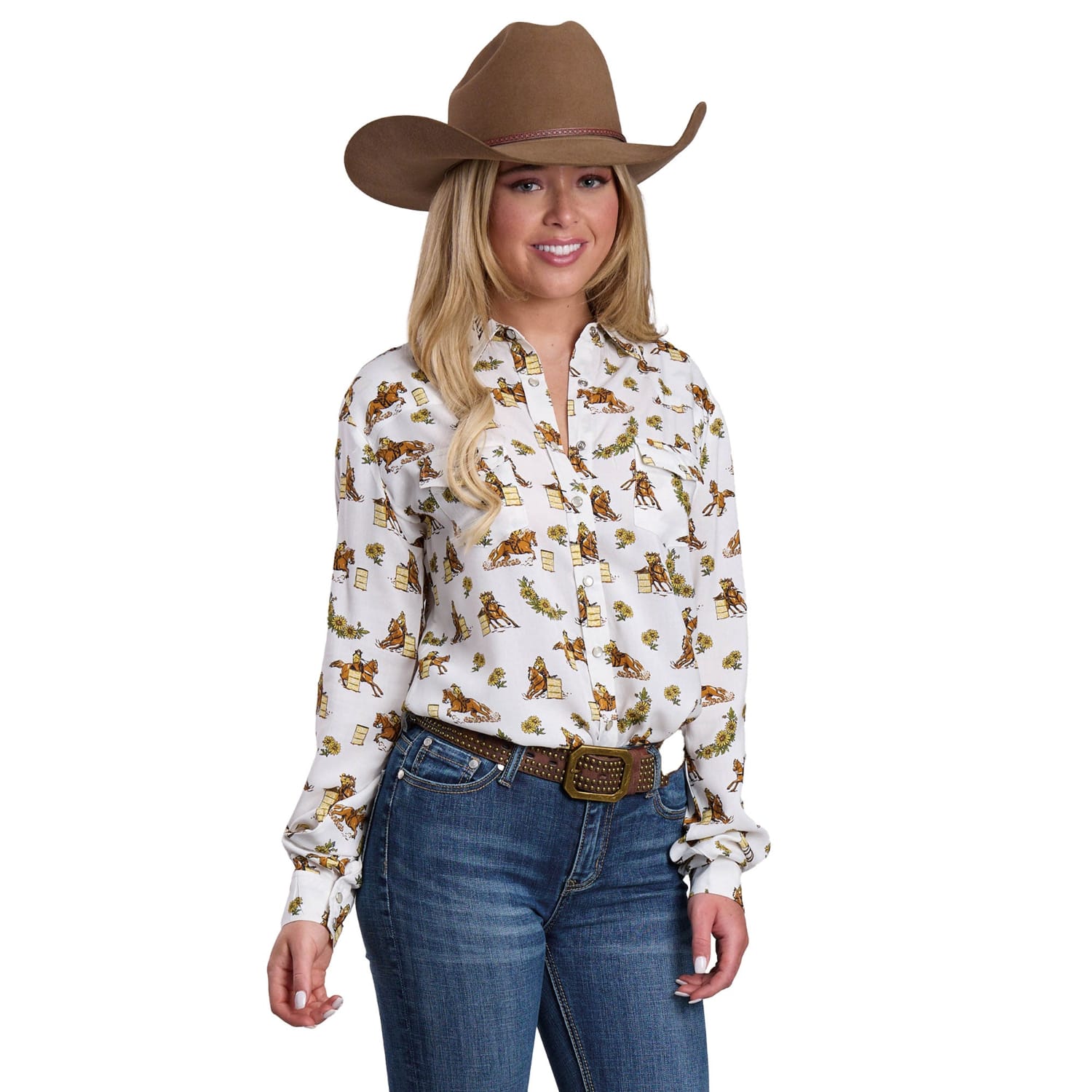 Roper Womens Shirts XS / White Roper Shirt Womens Five Star Collection Print