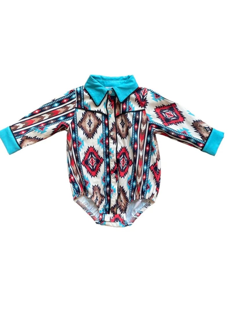 Shea Baby Baby Cowkids 02T Shea Baby Onesie Aztec with Pearl Snaps (GWEST03)