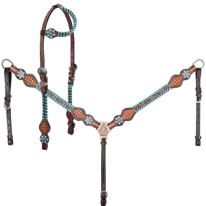 Showman Bridles Cob/Full Showman Headstall & Breastcollar Set Turquoise Trailblazer