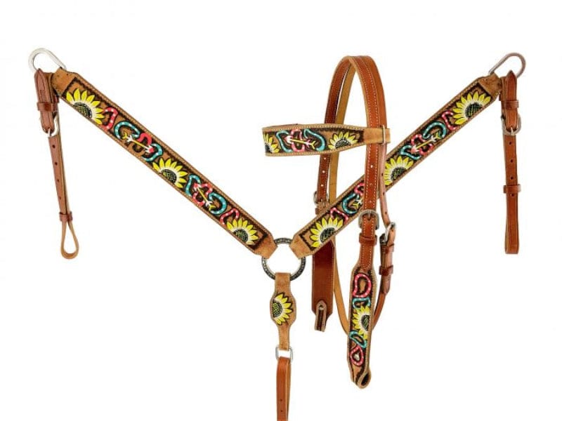 Showman Bridles Cob/Full Showman Set Headstall & Breast Collar Sunflower/Arrow/Paisley