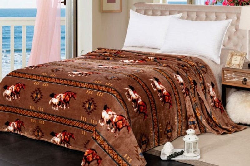 Showman Gifts & Homewares Queen Size Silk Touch Bed Blanket with Running Horse