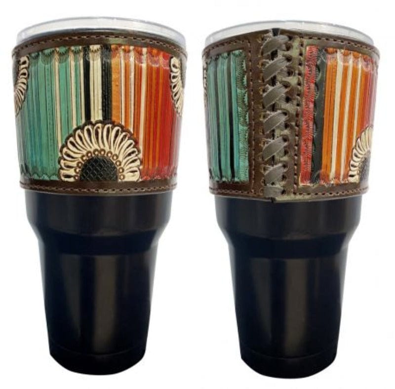 Showman Gifts & Homewares Tumbler Insulated Black with Removable Argentina Cow leather Serape Sunflower
