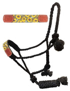 Showman Halters Brown / Cob/Full Showman Halter Woven Nylon with Sunflower/Cheetah Noseband