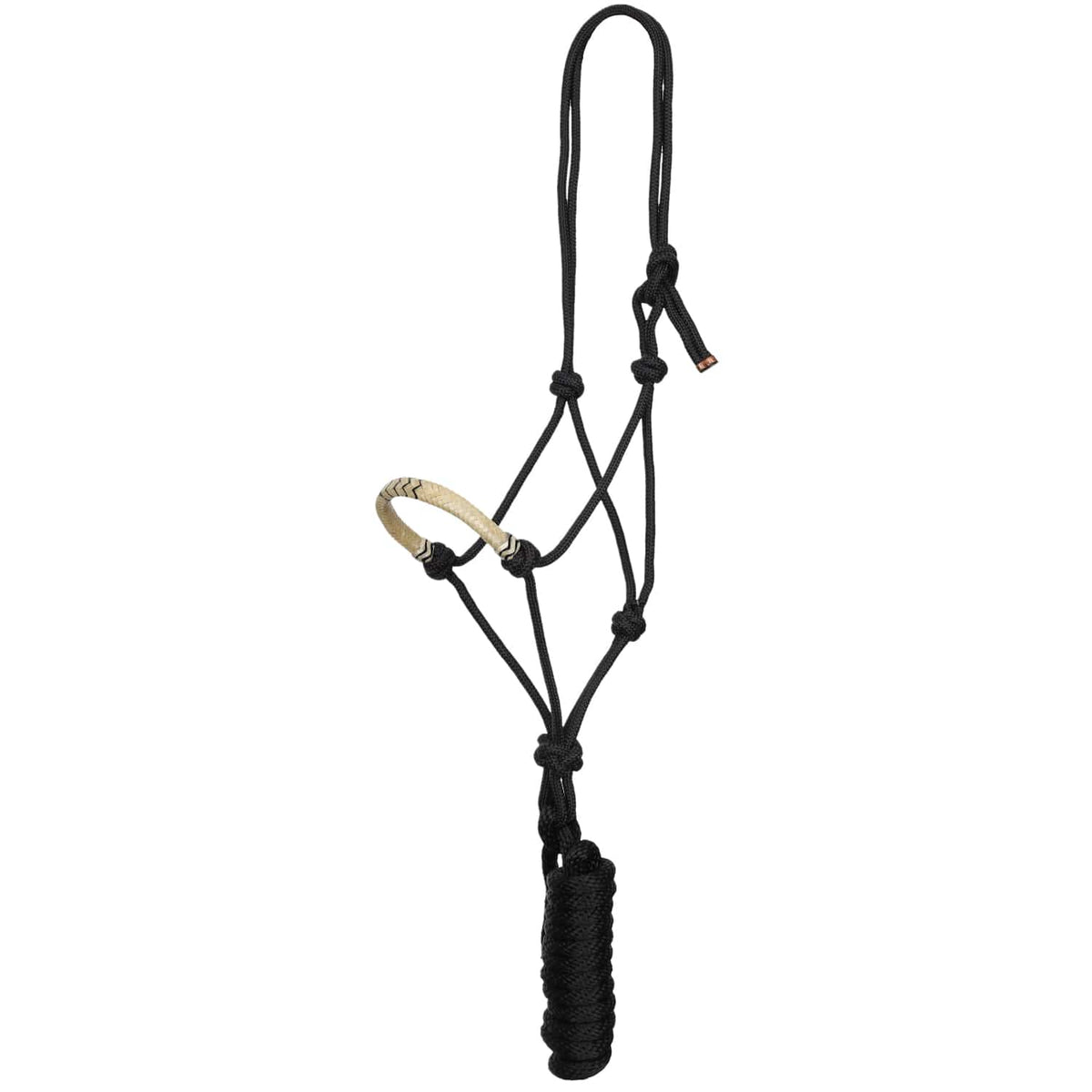 Showman Halters Cob/Full / White/Black Showman Halter & Lead Set Cowboy Knot with Rawhide Nose