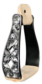 Showman Stirrups Showman Stirrups Black with Silver Engraving and Diamond Design